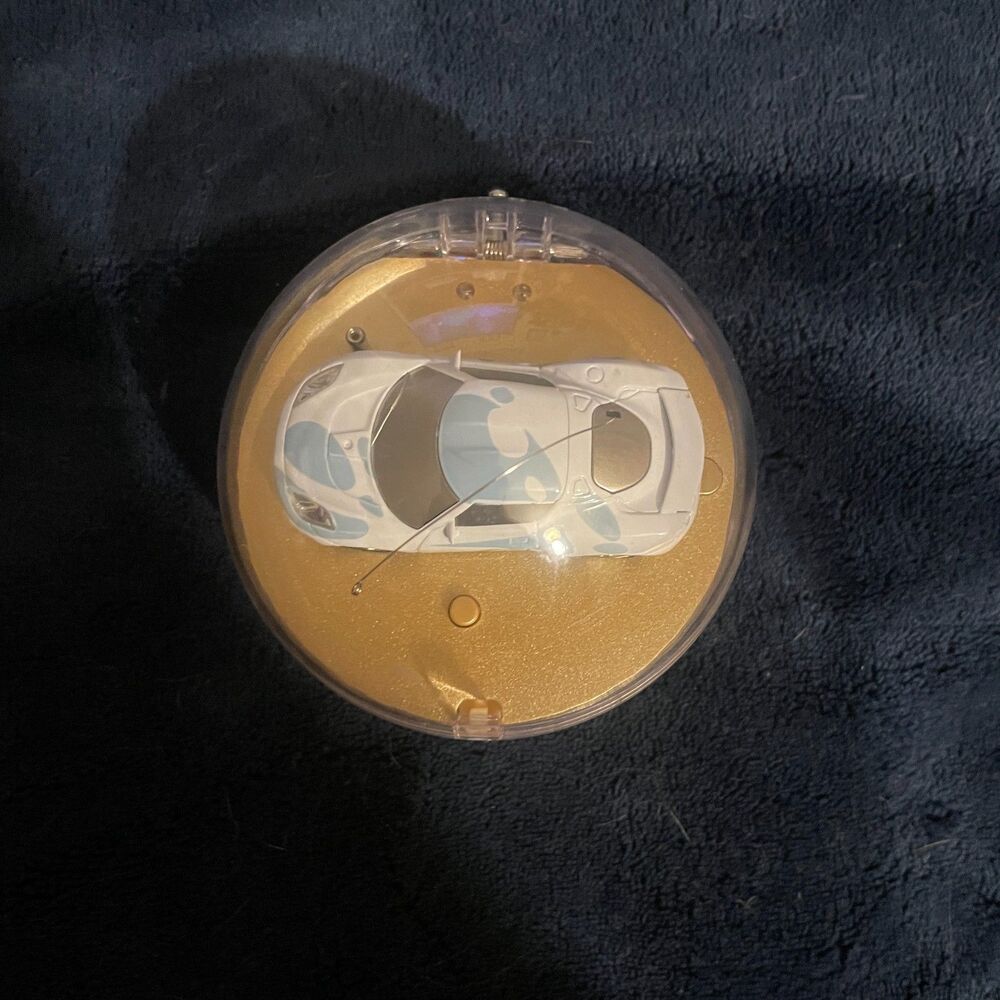 Vintage Micro RC Car in Ball Controller, Mini Pocket Racer Toy, White and Blue